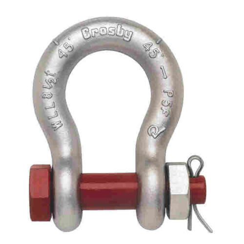 Crosby G2130 Bolt Type Anchor Shackle with thin head bolt-nut with cotter pin meets the performance requirements of Federal Specification RR-C-271F Type IVA, Grade A, Class 3.