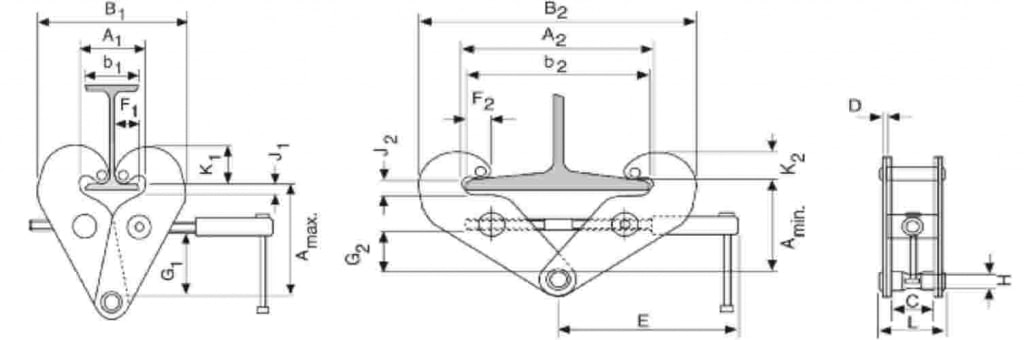 Yale YC Beam Clamp Dimensions